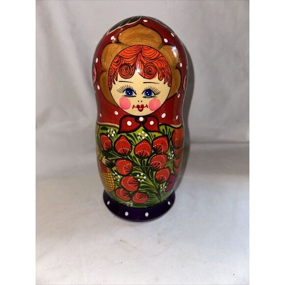 Russian Babushka‎ Handpainted Nesting Doll 10Dolls Matryoshka - Picture 1 of 15